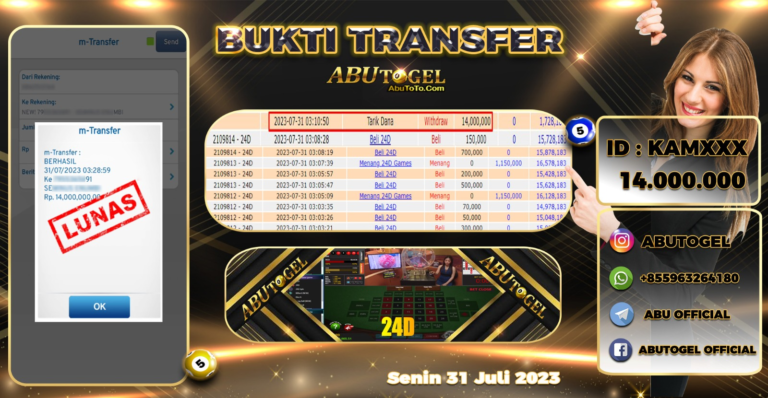 Bukti Jackpot Abu Togel Live Casino Senin 31 Juli 2023