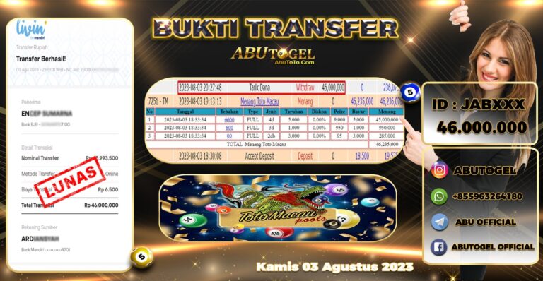 Bukti Jackpot Togel Online Abu Togel Rabu 03 Agustus 2023