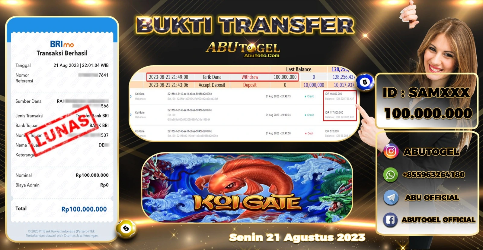 Bukti Jackpot Abu Togel Slot Online Senin 21 Agustus 2023