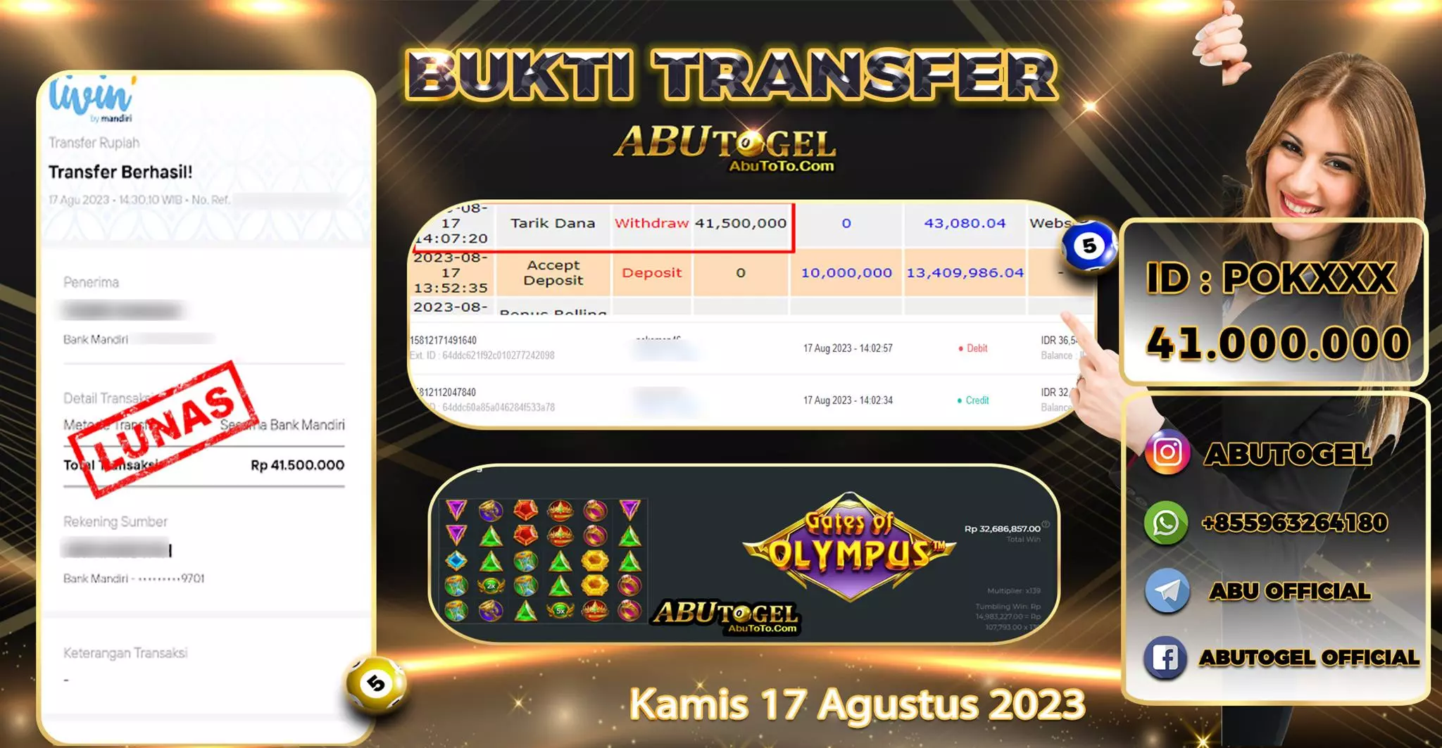 Bukti Jackpot Abu Togel Slot Online Kamis 17 Agustus 2023