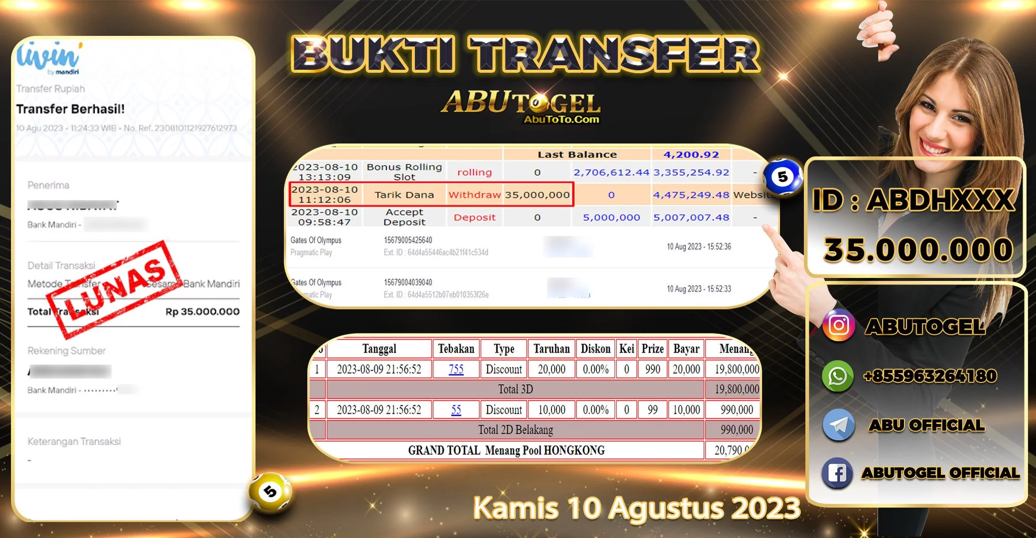 Bukti Jackpot Togel Online Abu Togel Kamis 10 Agustus 2023