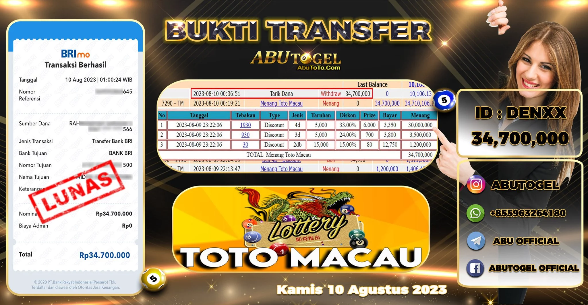 Bukti Jackpot Togel Online Abu Togel Kamis 10 Agustus 2023