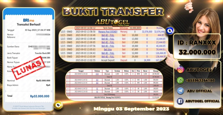 Bukti Jackpot Togel Online Abu Togel Minggu 03 September 2023