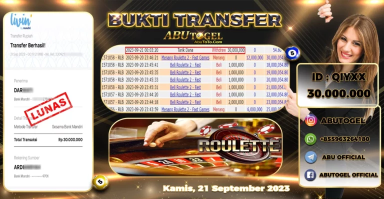 Bukti Jackpot Abu Togel Live Casino Kamis 21 September 2023