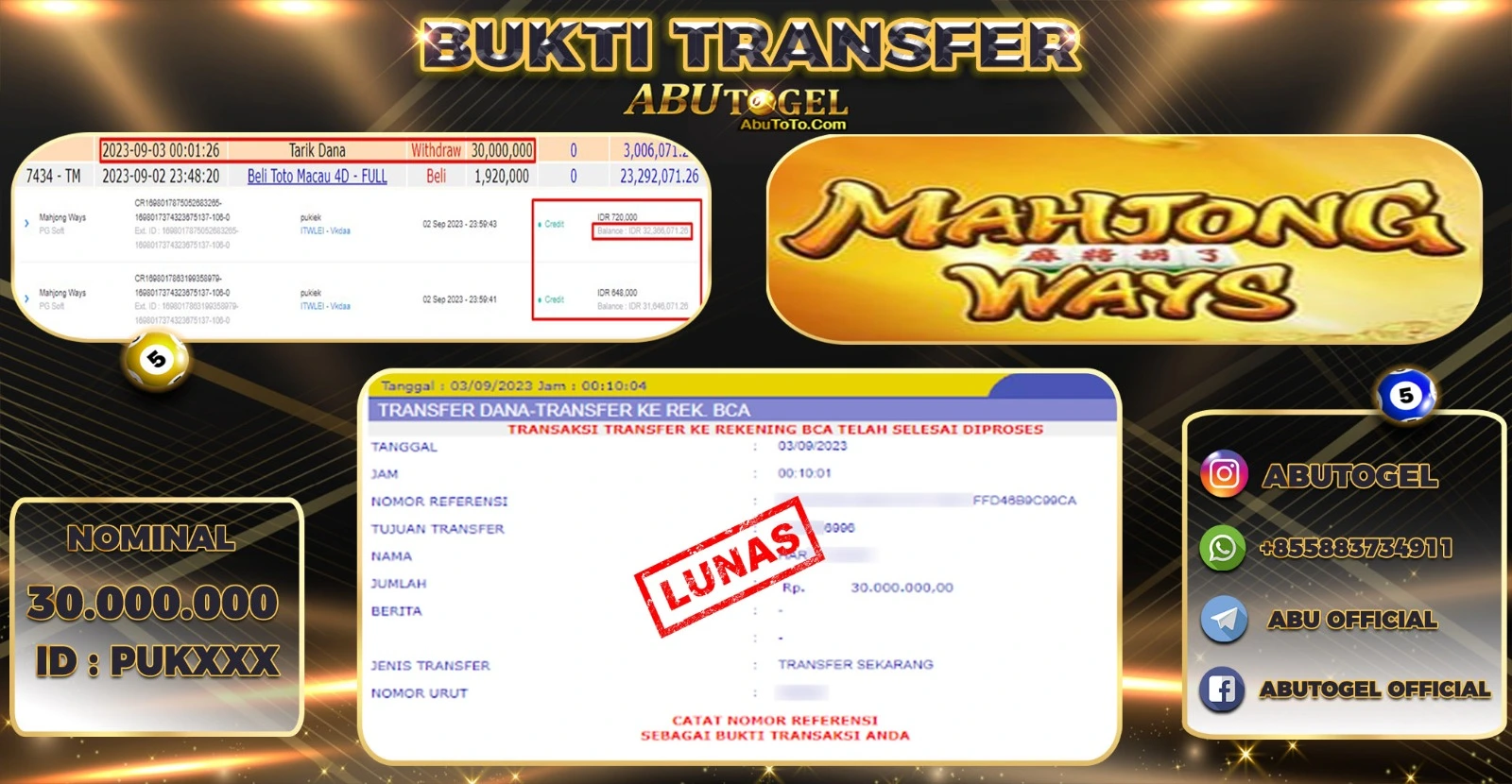 Bukti Jackpot Abu Togel Slot Online Minggu 03 September 2023