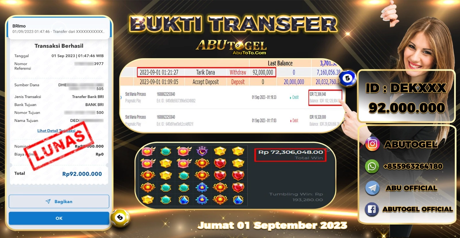 Bukti Jackpot Abu Togel Slot Online Jumat 01 September 2023