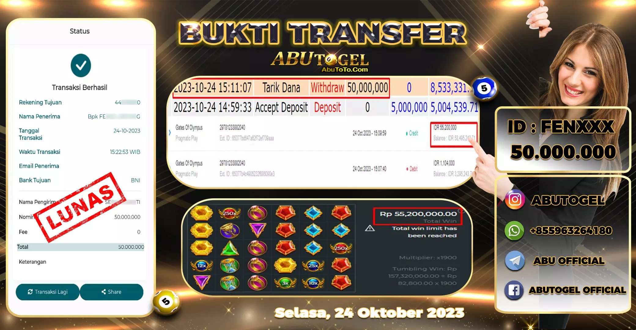 Bukti Jackpot Abu Togel Slot Online Selasa 24 Oktober 2023