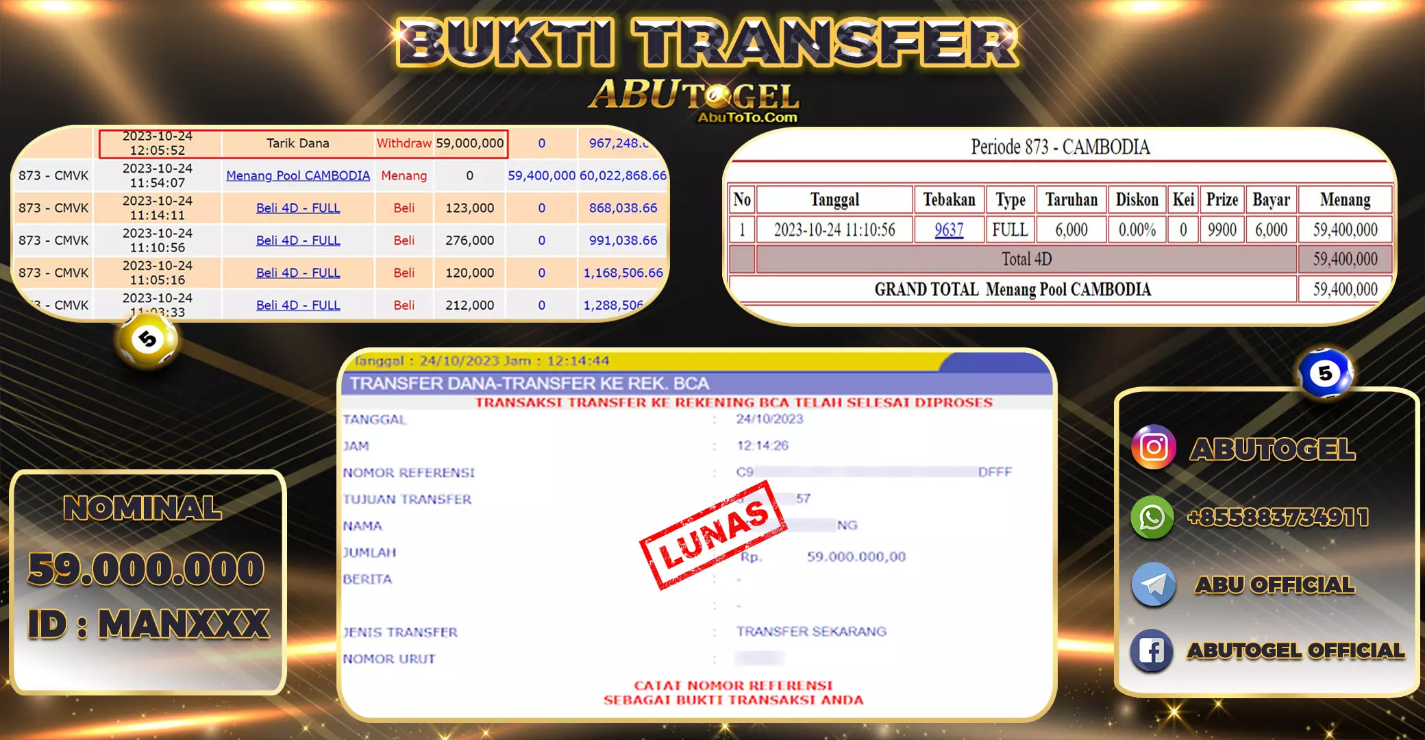 Bukti Jackpot Togel Online Abu Togel Selasa 24 Oktober 2023