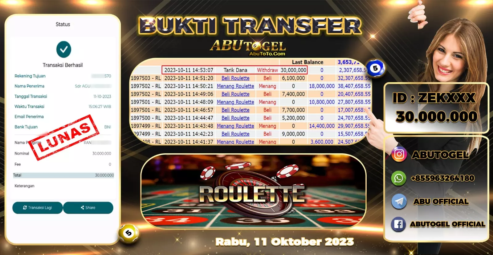 Bukti Jackpot Abu Togel Live Casino Rabu 11 Oktober 2023