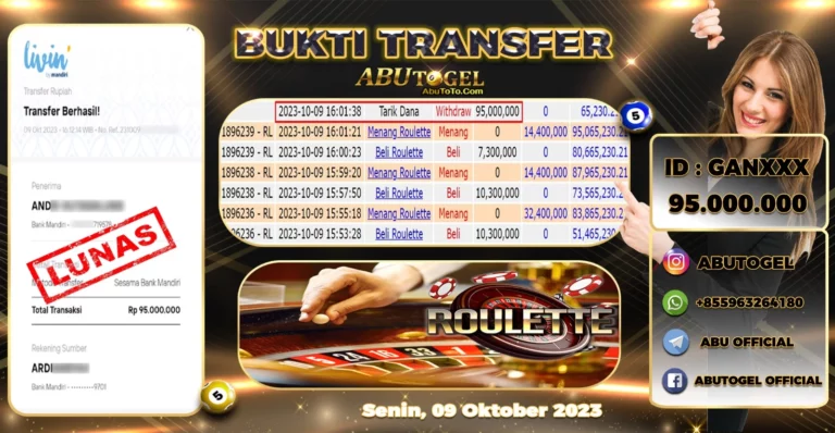 Bukti Jackpot Abu Togel Live Casino Senin 09 Oktober 2023