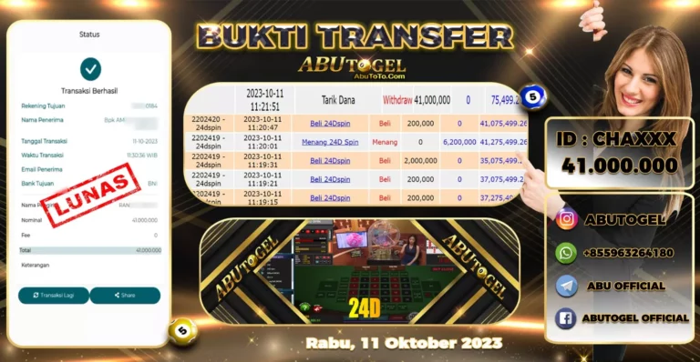 Bukti Jackpot Abu Togel Live Casino Rabu 11 Oktober 2023