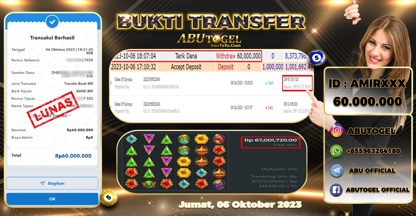 Bukti Jackpot Abu Togel Slot Online Jumat 06 Oktober 2023