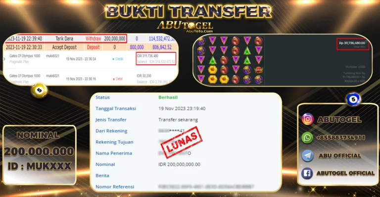 Bukti Jackpot ABUTOGEL Slot Online Minggu 19 November 2023