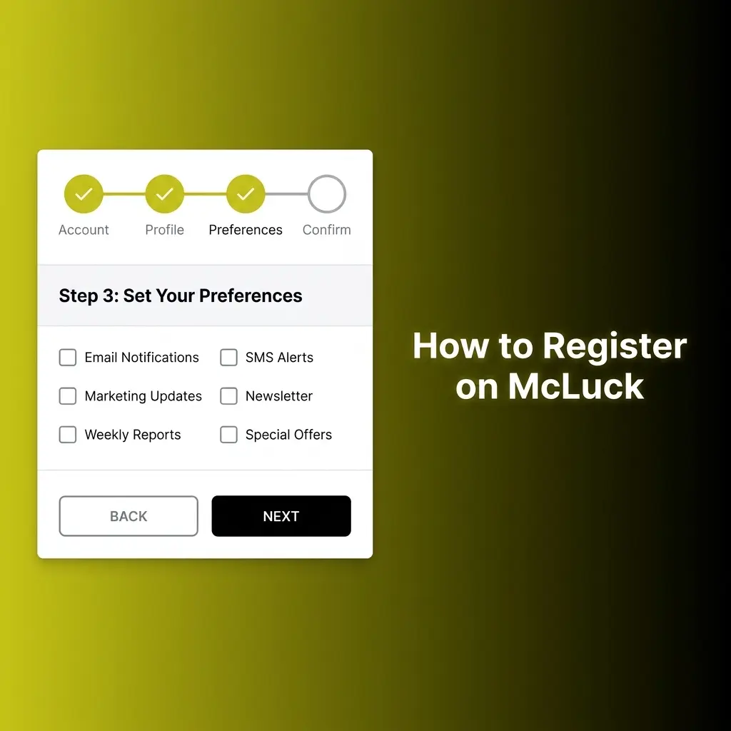 McLuck registration form on desktop showing sign-up steps to claim GC 7,500 and FREE SC 2.5 welcome bonus