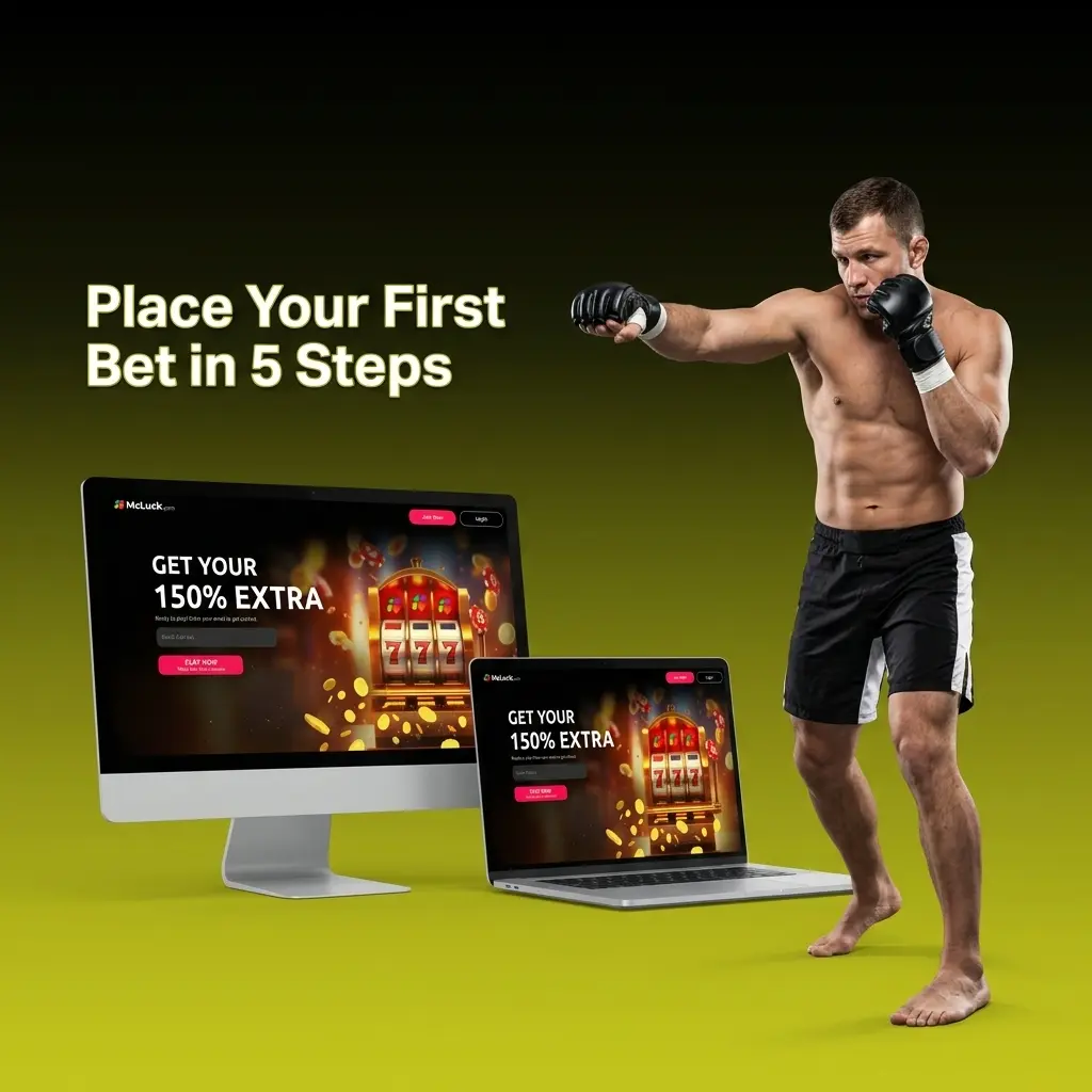 McLuck sportsbook bet slip showing 5 steps to place your first sports wager with Gold Coins or Sweeps Coins